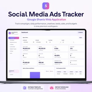 Social Media Ads Tracker Web App | Google Sheets Campaign, ROAS and Leads Dashboard