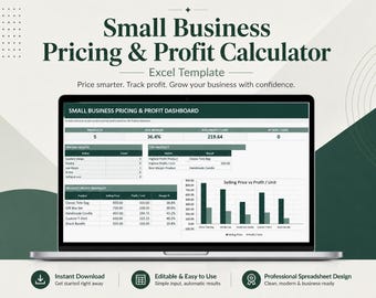 Small Business Pricing Calculator Excel | Profit Margin, Break-Even Spreadsheet (Digital Product)