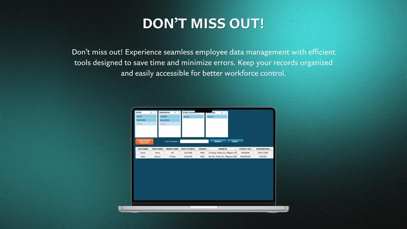 Employee Database Management System Interface Simple Employee Database System in Excel - Etsy
