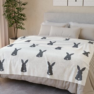 White Bunny Blanket: Rabbit Pattern Throw, Rabbit Lover Gift