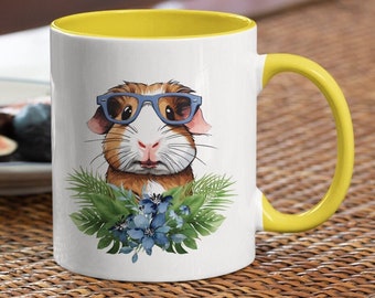 Guinea Pig Mug Blue Glasses Flower Cup Cute Guinea Pig Pet Lover - Two-Tone Coffee Mugs