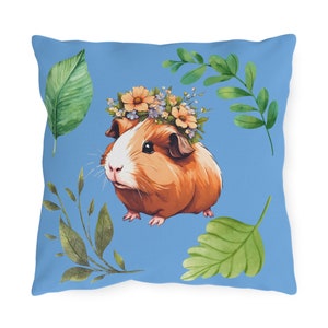 Guinea Pig Outdoor Pillow Flowers Plants Leaves Cushion Watercolour Gift - Water - resistant Pillow