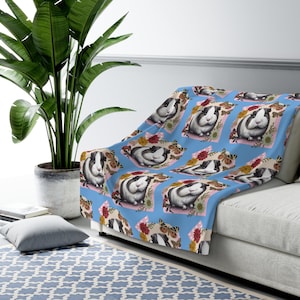 Guinea Pig Blanket: Blue Floral Sherpa Fleece Throw