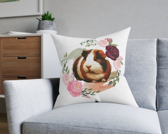 Guinea Pig Pillow Flowers Roses Cushion - Square Pillow - Pink Back