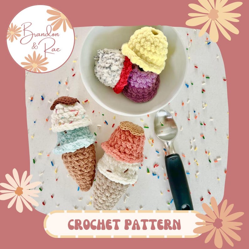 Peut inclure: Patron de crochet pour des cornets de glace. Le patron comprend quatre saveurs de cr&egrave;me glac&eacute;e diff&eacute;rentes&nbsp;: chocolat, vanille, fraise et chocolat &agrave; la menthe. Les cornets de glace sont faits de fil et constituent un projet amusant et facile pour les crocheteurs de tous niveaux.