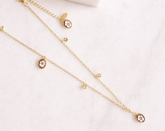 Collier charme en OR 18K , chaine plusieurs breloques   , tour de coup pendentif , véritable Camée Italien  , collier minimaliste