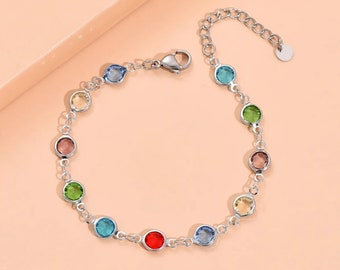 Bracelet argent serti de pierres multicolores   ,  bracelet pierres naturelles