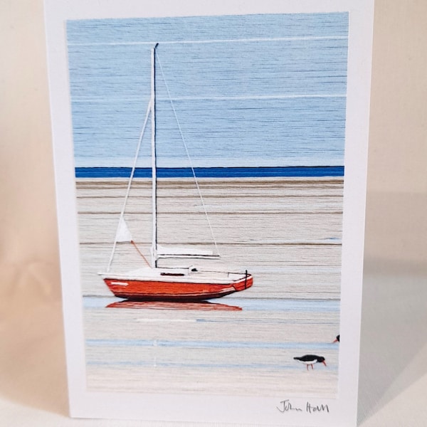 Hand-Made Greetings Card - digital print from original textile art 'Low Tide at Meols' by John Hall