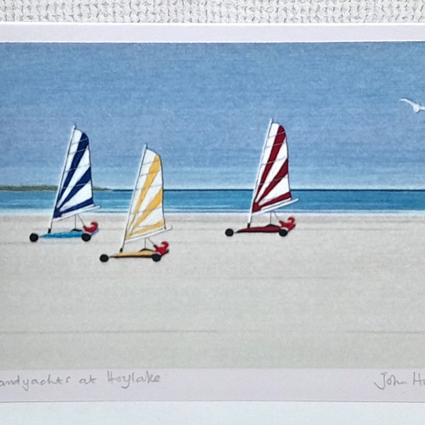 Handmade Greetings Card - digital print from original textile art 'Sandyachts at Hoylake' by John Hall
