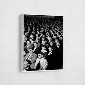 Movie Audience Wearing 3D Glasses Print, Black and White Vintage Photography, Cool Posters, Cinema Decor, Museum Quality Photo, Wall Art