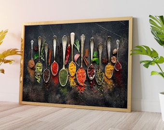 Herbs and Spices Canvas Print: Kitchen Wall Art Decor