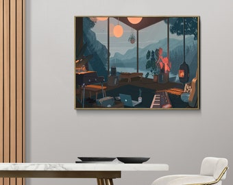 Quadro su tela in stile Lofi Anime City, arredamento per la casa in stile giapponese.