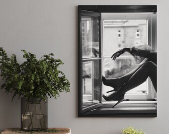 High Heels in Window Canvas Print, Fashion Photography, Glam Girl Room Decor