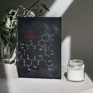 Oxytocine Wall Art Canvas, chemie van liefde poster, liefde molecuul kunst aan de muur, wetenschap chemie muur decor canvas, liefhebbers teken cadeau