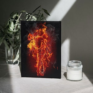 Fiery Love Canvas Painting, Couple Canvas Gift, Love in Hell Canvas Print, Hugging Couple Canvas Poster, Burning Couple Wall Decor, Love Art