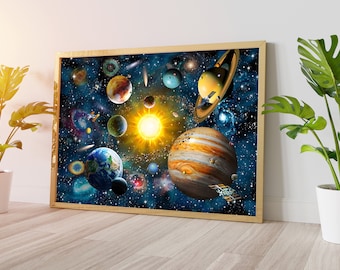 Solar System Canvas Art, Outer Space Planets Print, Home & Office Decor