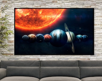 Solar System Canvas Wall Art, Galaxy Planets Print