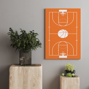 Basketball Court Canvas | Basketball Field Wall Art | Orange Court Canvas | Sports Canvas Wall Art | Gift For Him | Canvas Wall Art Nba Art