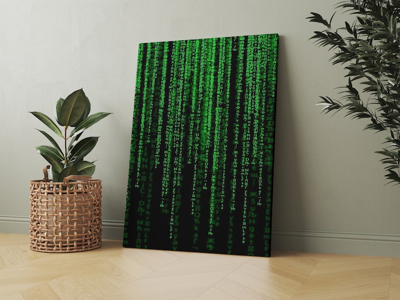 Matrix Code Canvas Poster, Binary Code Wall Art, Film Decor image 1