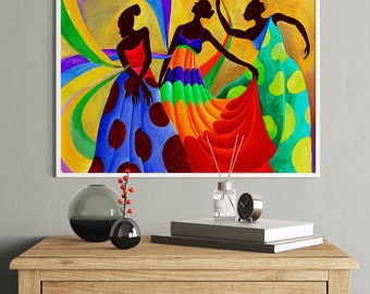 African Dancer Canvas Art, Ethnic Wall Decor, Colorful Print