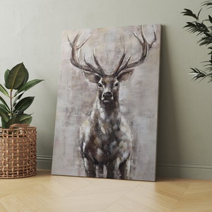 Large Abstract Deer Oil Painting on Canvas, Animal Canvas Wall Art, Modern Animal Painting for Living Room Bedroom, Gift for Him Canvas