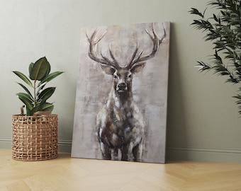 Large Abstract Deer Oil Painting, Animal Canvas Wall Art