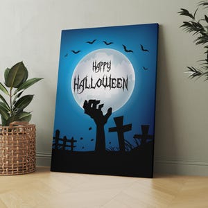 Póster de feliz fiesta de Halloween, lienzo de Halloween, decoración del hogar para fiesta de Halloween 2024, arte de pared de Halloween, decoración de pared, regalo para fiesta de Halloween