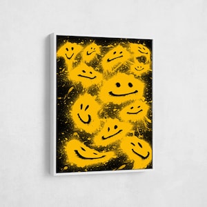 Lächelndes Gesicht Wand Kunst Leinwand, Abstrakte Kunst, Glückliches Gesicht Emoji Wand Kunst, Leinwand Wand Dekor Leinwand, Abstrakte Wand Dekoration, Poster, Neues Zuhause Geschenk