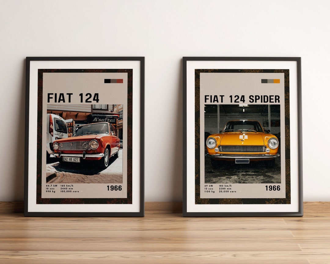 Printable Vintage FIAT Two Car Posters - Artwork, INSTANT DOWNLOAD ...