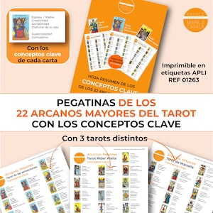 Stickers 22 Major Arcana Tarot Rider Waite, Marseilles and Sensations, with the key concepts of each card. printable PDF