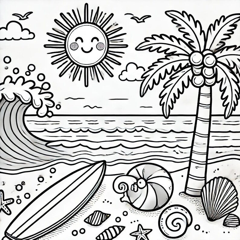 Summer Vacation Set of Coloring Pages for Kids Coloring Book PDF ...