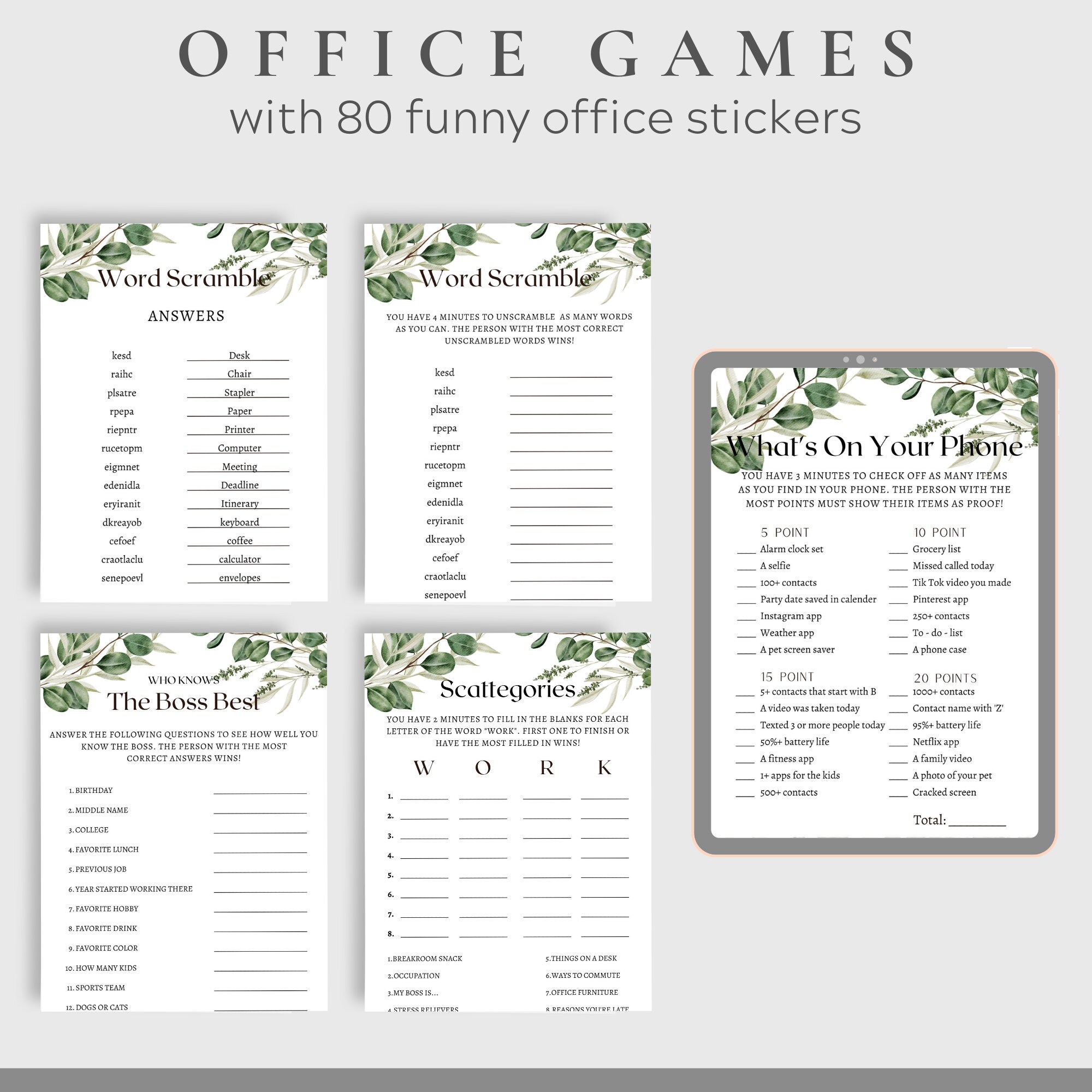 Office Party Games Bundle Printable Games for Work Team Building ...