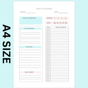 Printable Daily Planner A4 Size Beautifully Designed Download and Print ...