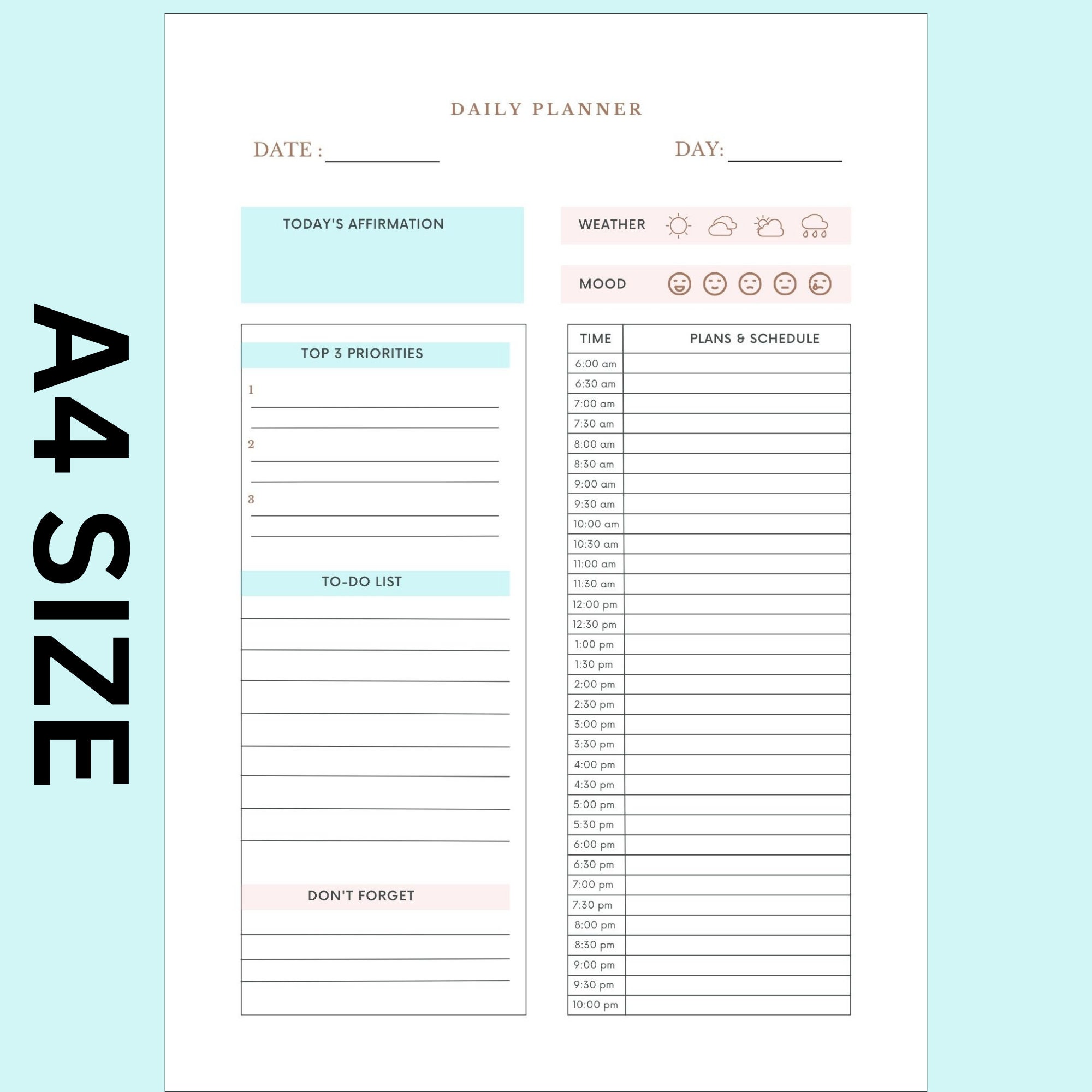 Printable Daily Planner A4 Size Beautifully Designed Download and Print ...