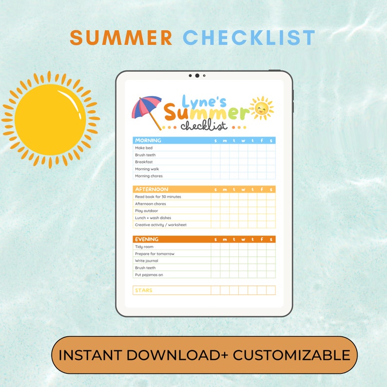 Editable Summer Checklist for Kids Printable Kids - Etsy