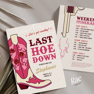 Nashville Bachelorette Last Hacke Down Einladungsvorlage | Last Rodeo, Let&#39;s get Nashty, Modern Western, Country, Cowgirl | Jahr 2023