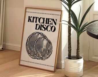 Kitchen Disco Print | 4 Colours | Kitchen (Kitchen Prints, Kitchen Poster, Kitchen Decor, Home Posters, New House Gifts, Retro, Disco Ball)