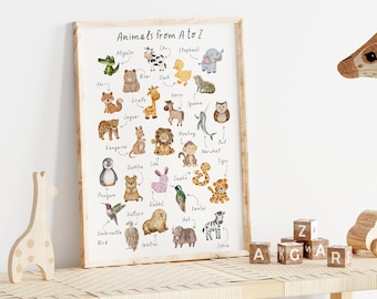 Animal Alphabet Print | Nursery & Kids (Baby Room, Kids Play Room, Girl, Boy, New Baby, Alphabet Poster, Animals, Zoo, Farm, Son, Daughter)