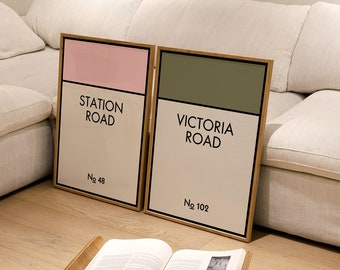 Personalised Monopoly Street Print | 15 Colours | Personalised (Poster, Gift, Home, Porch Print, Family Print, House, Kitchen, Entrance)