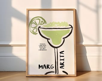 Margarita Whimsical Print | Cocktails (Cocktail Prints, Kitchen Poster, Drinks, Spicy Marg, Funky, Wall Art, Retro, Tequila, Retro, Green)