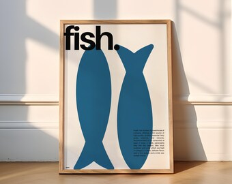 Impression poisson | Cuisine (impressions de cuisine, poster de cuisine, fin gourmet, cuisinier, garde-manger, chef cuisinier, décoration murale, poisson frais, homard, sardines, crevettes roses, fruits de mer)