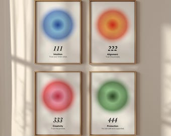 Wydruk z numerem anioła | 10 liczb | Duchowy (minimalny, plakat, znak zodiaku, manifestacja, 111, 222, 333, 444, 555, 666, 777, 888, prezent, znak)