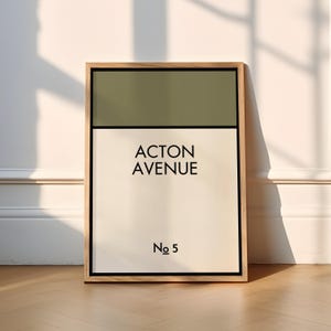 Impressão de rua Monopoly personalizada | 10 cores | Tipografia (pôster, presente, casa, impressão de varanda, impressão de família, casa, cozinha, entrada)