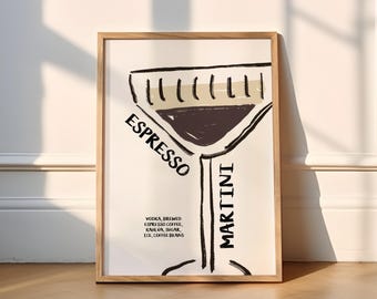 Espresso Martini Whimsical Print | Cocktails (Cocktail Prints, Kitchen Poster, Drink, Coffee, New York, Funky, Wall Art, Retro, Bar, Office)