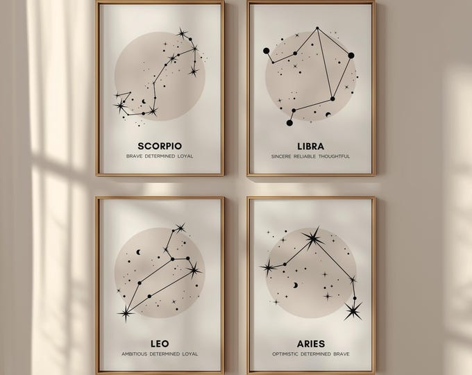 Zodiac Print | 12 Signs | Spiritual (Star Sign, Astrology, Aries, Pisces, Taurus, Gemini, Cancer, Leo, Virgo, Scorpio, Capricorn, Birthday)