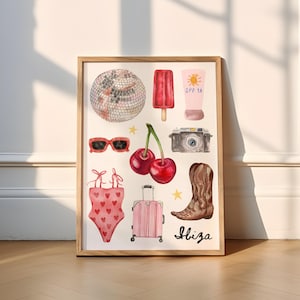 Ibiza Memories Print | Travel (Travel Prints, Poster, Ibiza Cherry, Poster, Pacha, Amnesia, Ushuaia, Pink, Cowgirl, Vintage, Retro, Funky)