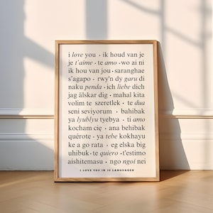 I Love You In 30 Languages Print | 5 Colours | Typography (Living Room Poster, Bedroom Print, Monochrome, Cute, Wholesome, Girlfriend, Love)