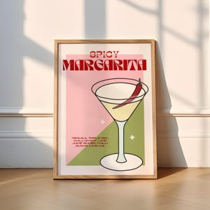 Impresión de margarita picante / Cócteles (impresión de cócteles, póster de cócteles, divertido, moderno, bebidas, cocina, bar, arte de pared, margarita, rosa, lindo)
