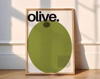 Olive Print | Kitchen (Kitchen Poster, Kitchen Print, Olive Lover, Funky Kitchen Wall Art, Olives, Food, Foodie, Bon Appetit, Trendy, Retro)