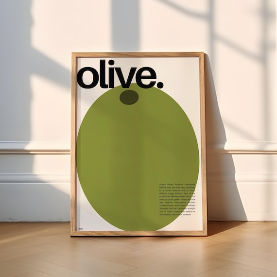 Olive Print | Kitchen (Kitchen Poster, Kitchen Print, Olive Lover, Funky Kitchen Wall Art, Olives, Food, Foodie, Bon Appetit, Trendy, Retro)